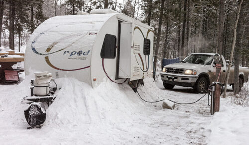 travel trailer in winter